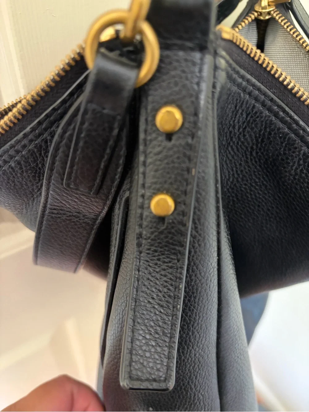 Fossil Black Pebbled Leather Shoulder Bag with Gold Hardware